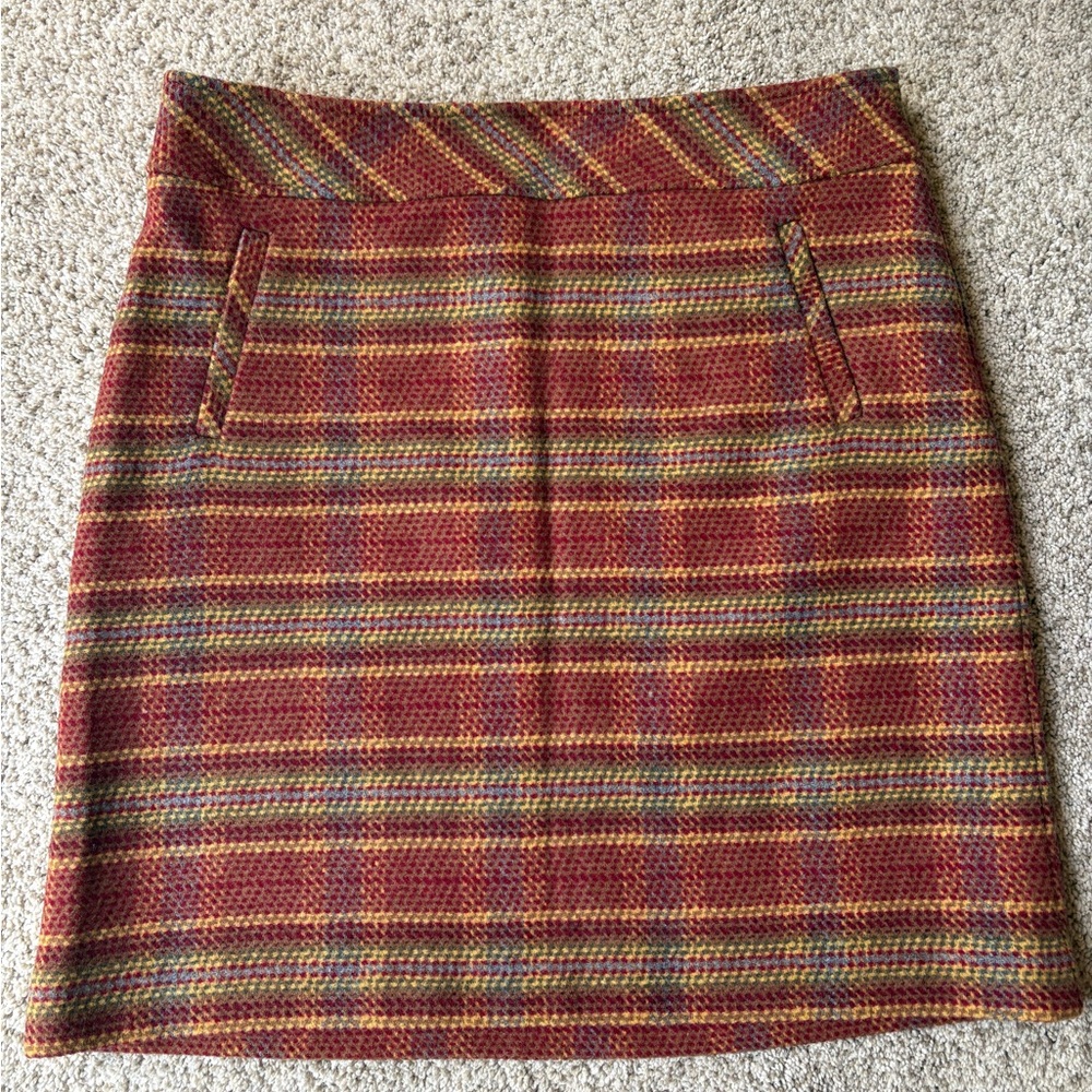 NWT Talbots Wool Multicolor Plaid Tweed Skirt - Rust & Olive, Size 10